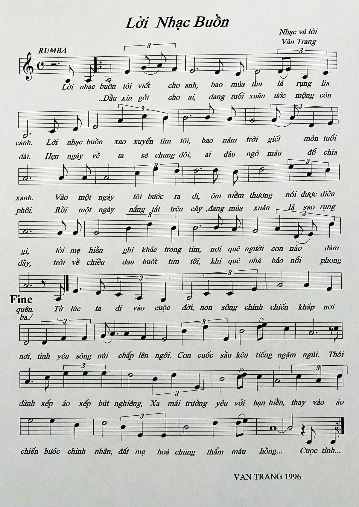 Sheet nhạc Lời nhạc buồn - Trang 1