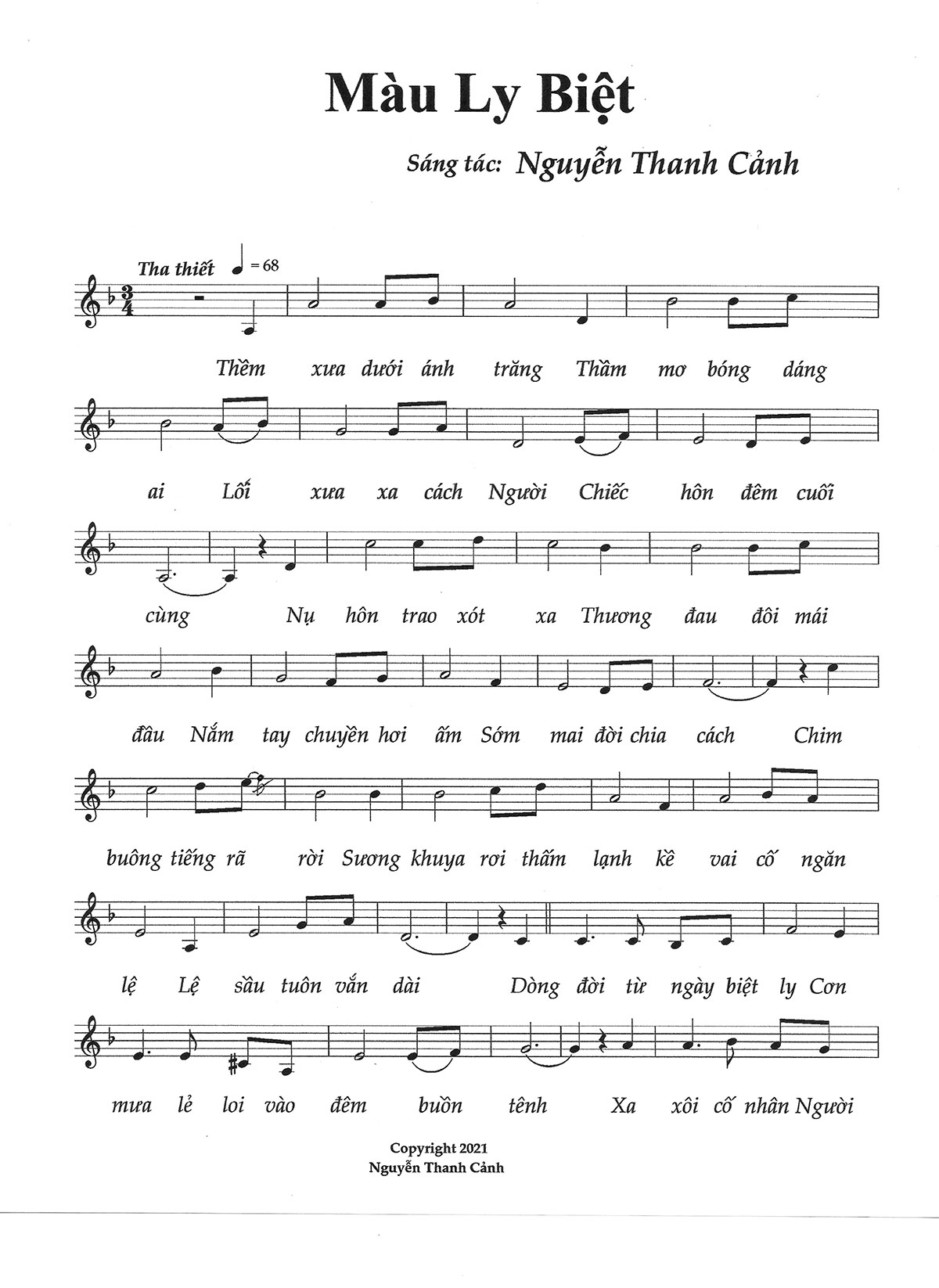 Sheet nhạc Màu ly biệt - Trang 1