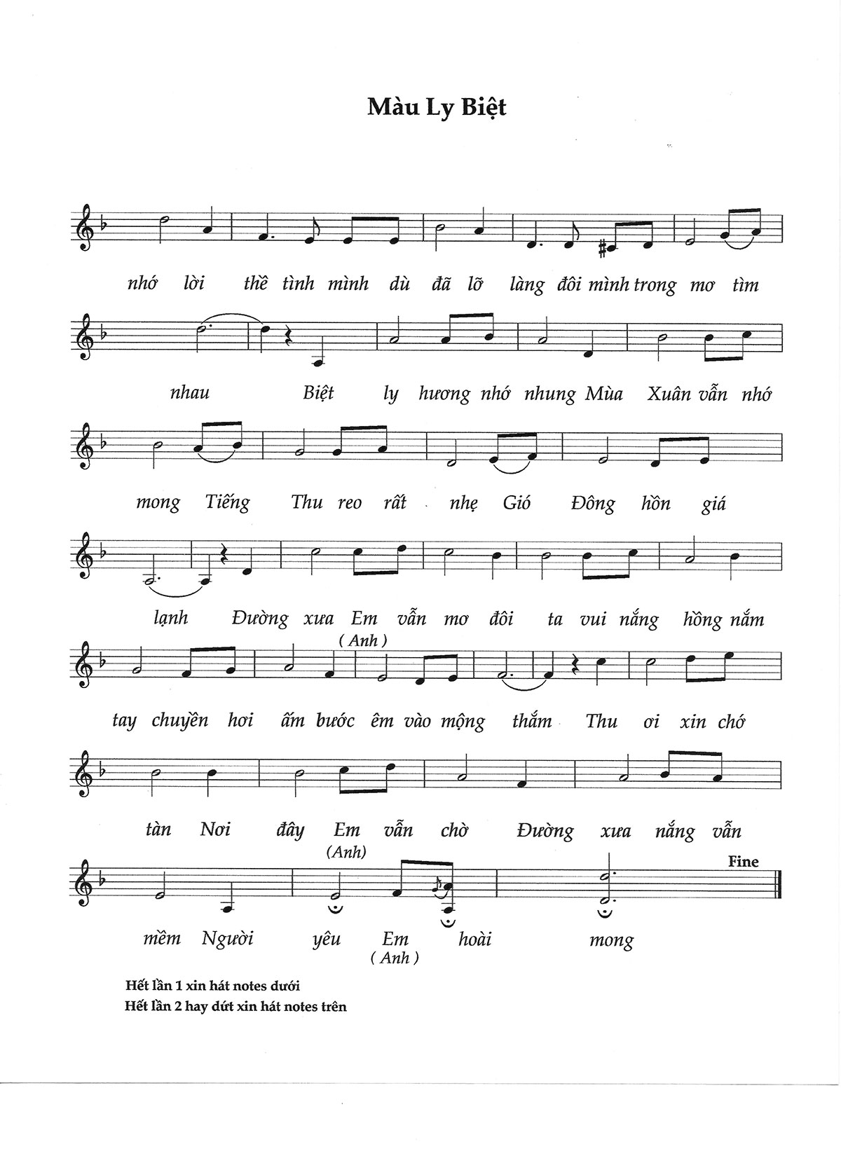 Sheet nhạc Màu ly biệt - Trang 2