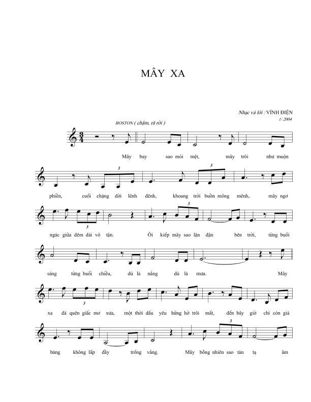 Sheet nhạc Mây xa - Trang 1