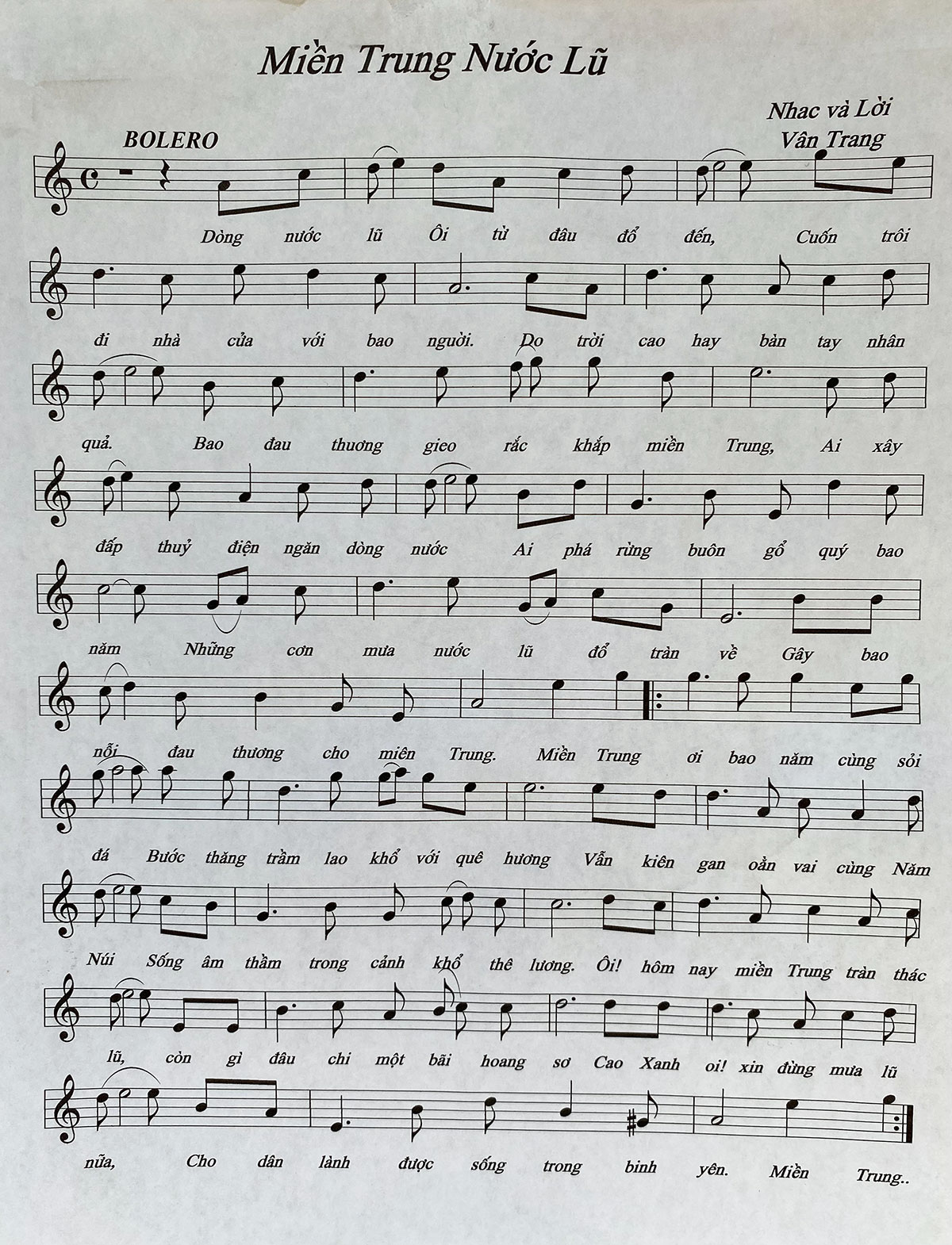 Sheet nhạc Miền Trung nước lũ - Trang 1