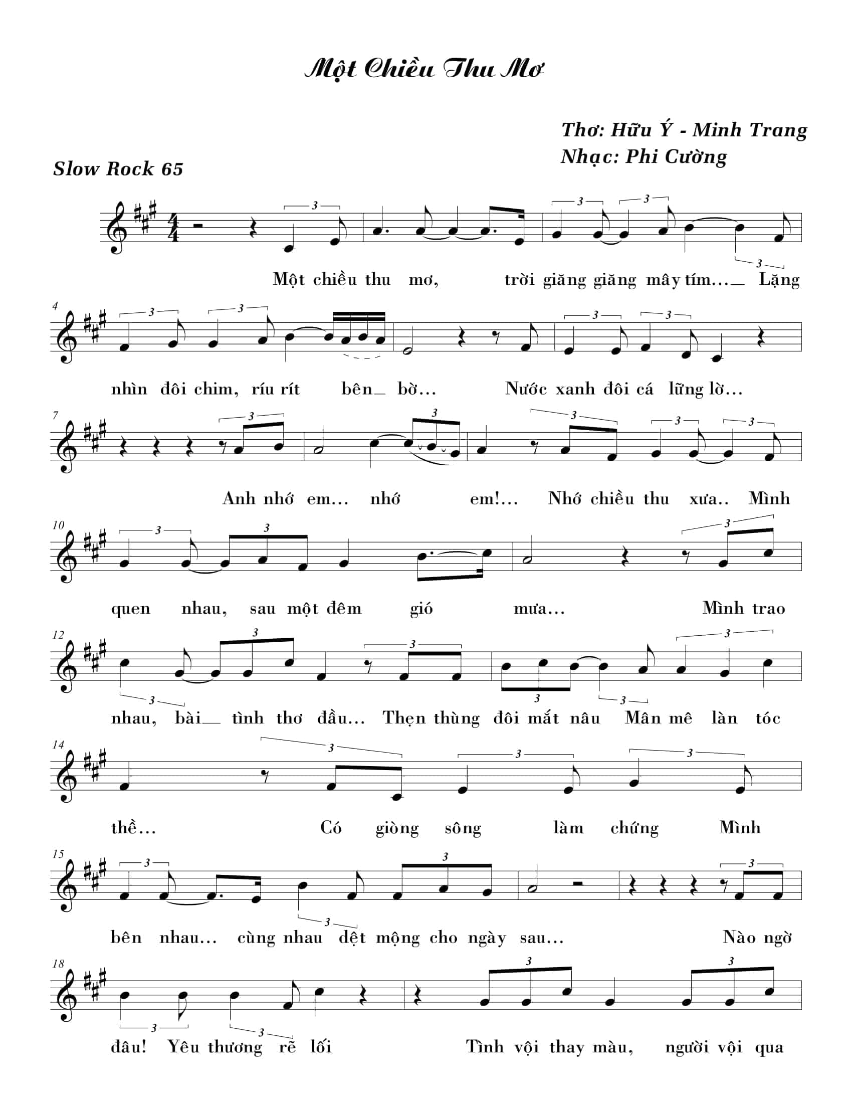 Sheet nhạc Một chiều thu mơ - Trang 1