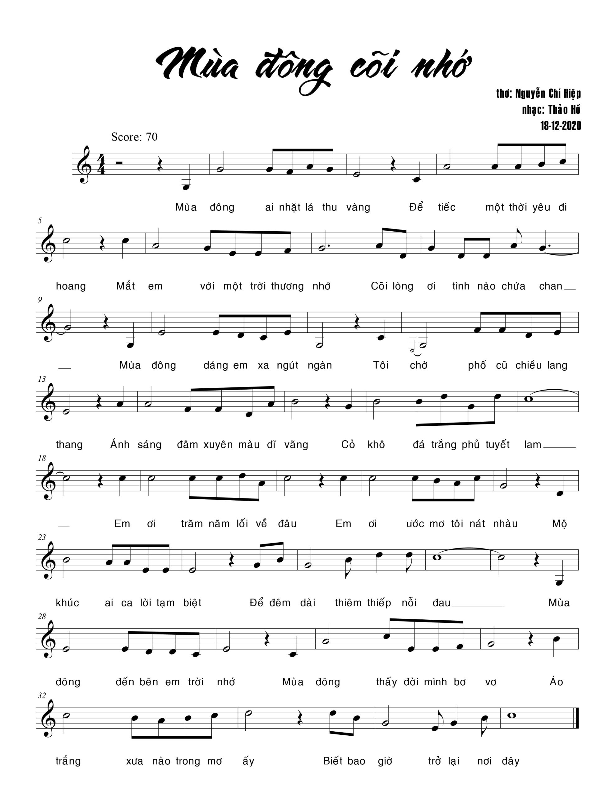 Sheet nhạc Mùa đông cõi nhớ - Trang 1