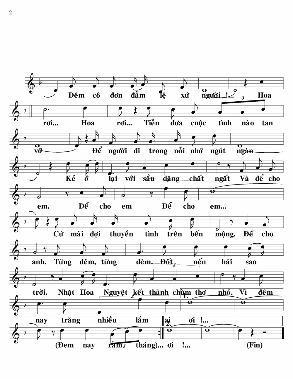 Sheet nhạc Mùa Hoa Nguyệt - Trang 2