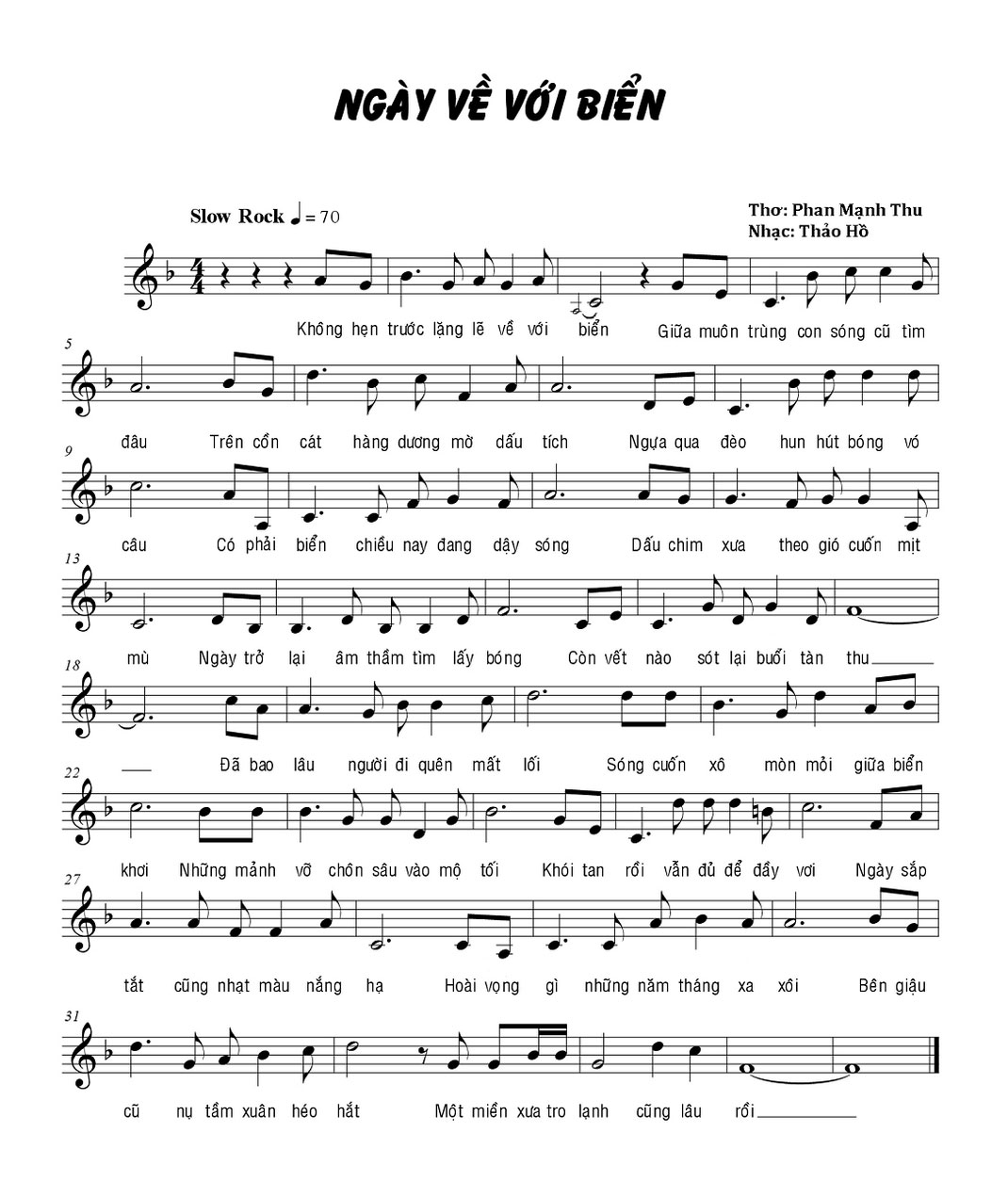 Sheet nhạc Ngày về với biển - Trang 1