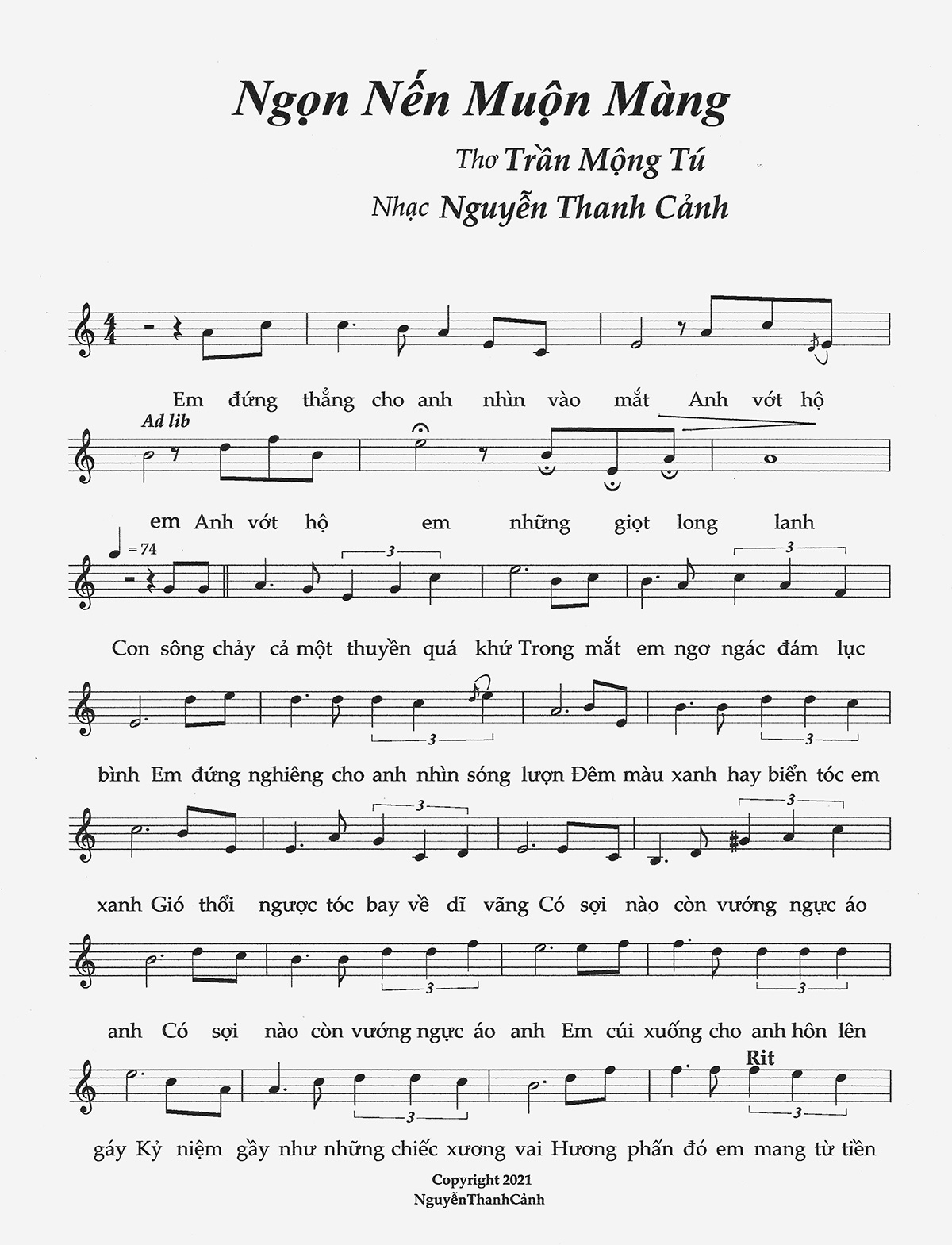 Sheet nhạc Ngọn nến muộn màng - Trang 1