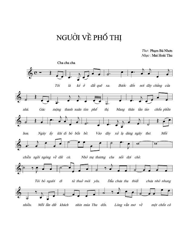 Sheet nhạc Người về phố thị - Trang 1
