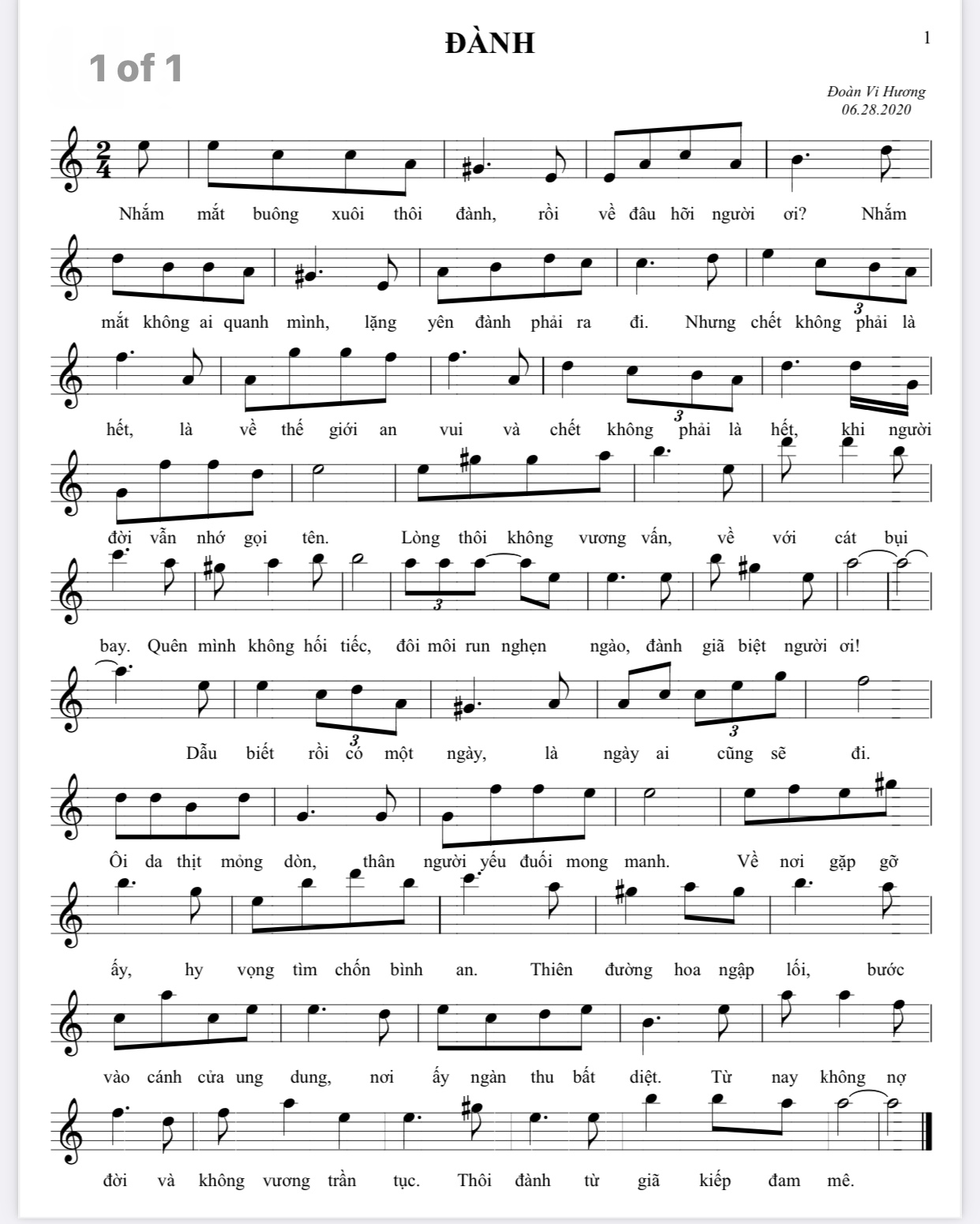 Sheet nhạc Đành - Trang 1