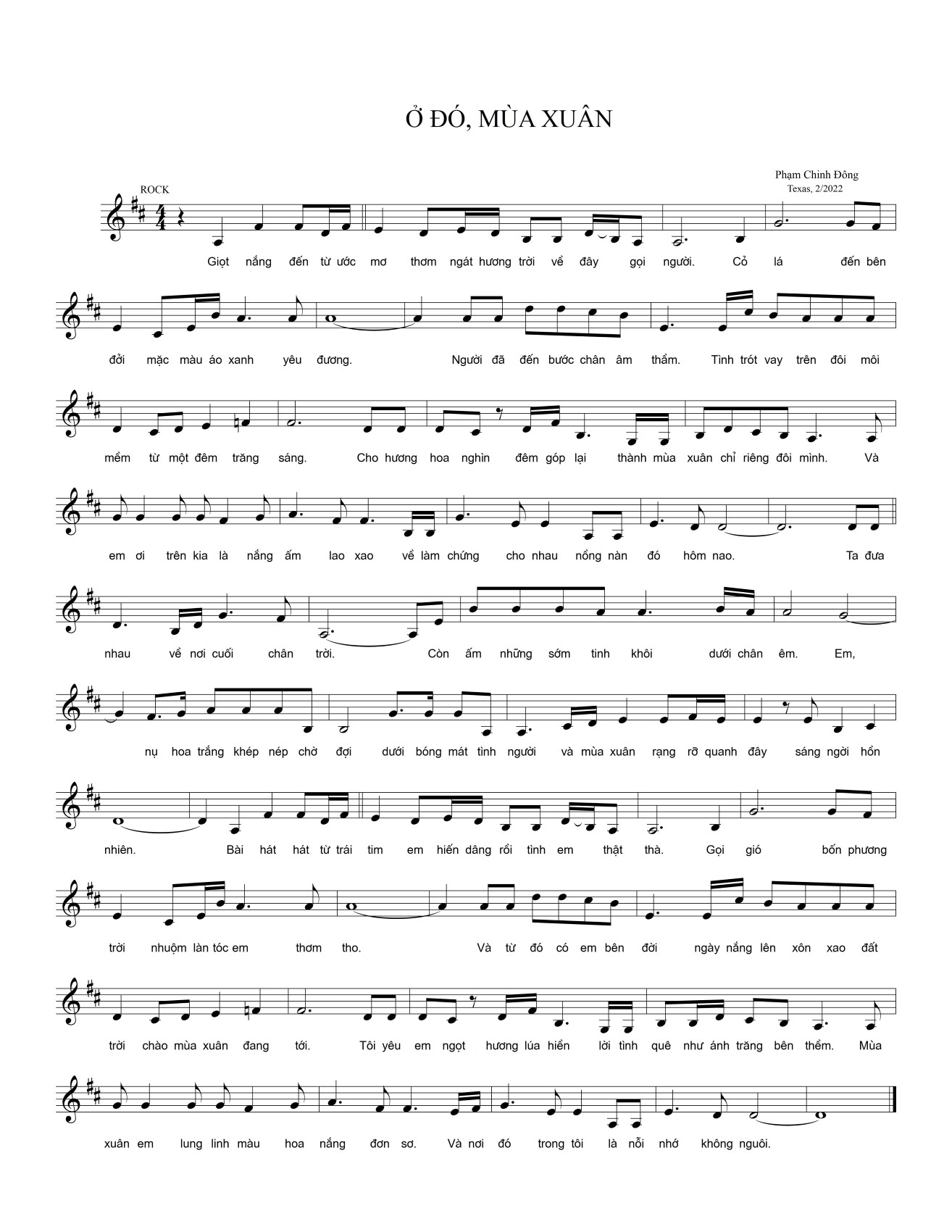 Sheet nhạc Ở đó, mùa xuân - Trang 1