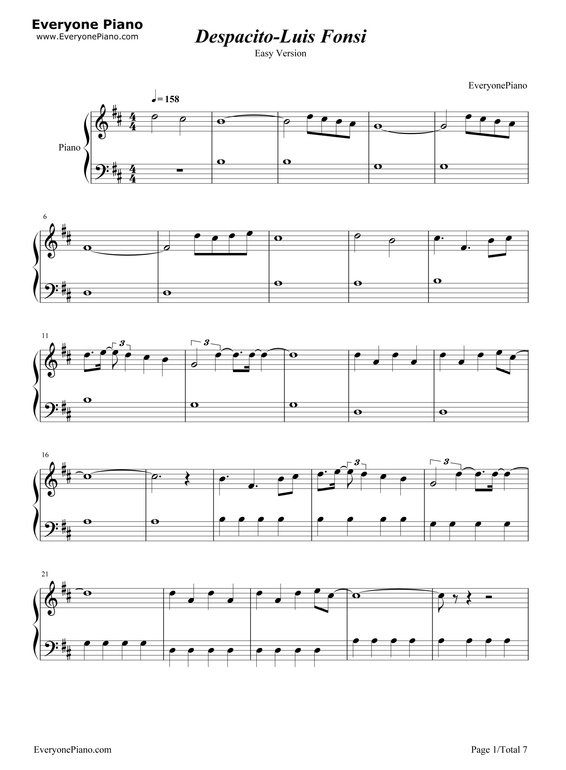 Sheet nhạc Despacito - Trang 1