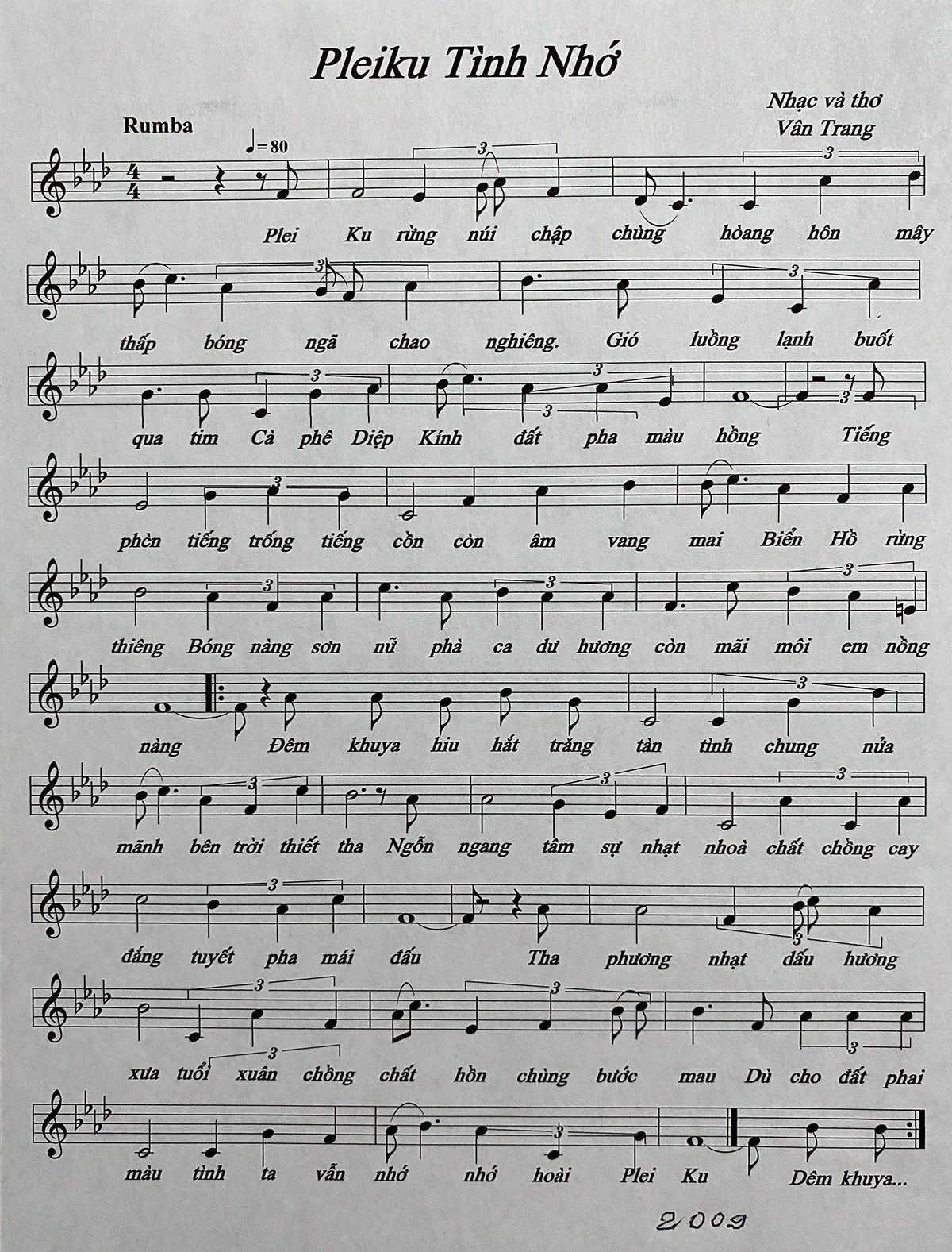 Sheet nhạc Pleiku tỉnh nhớ - Trang 1