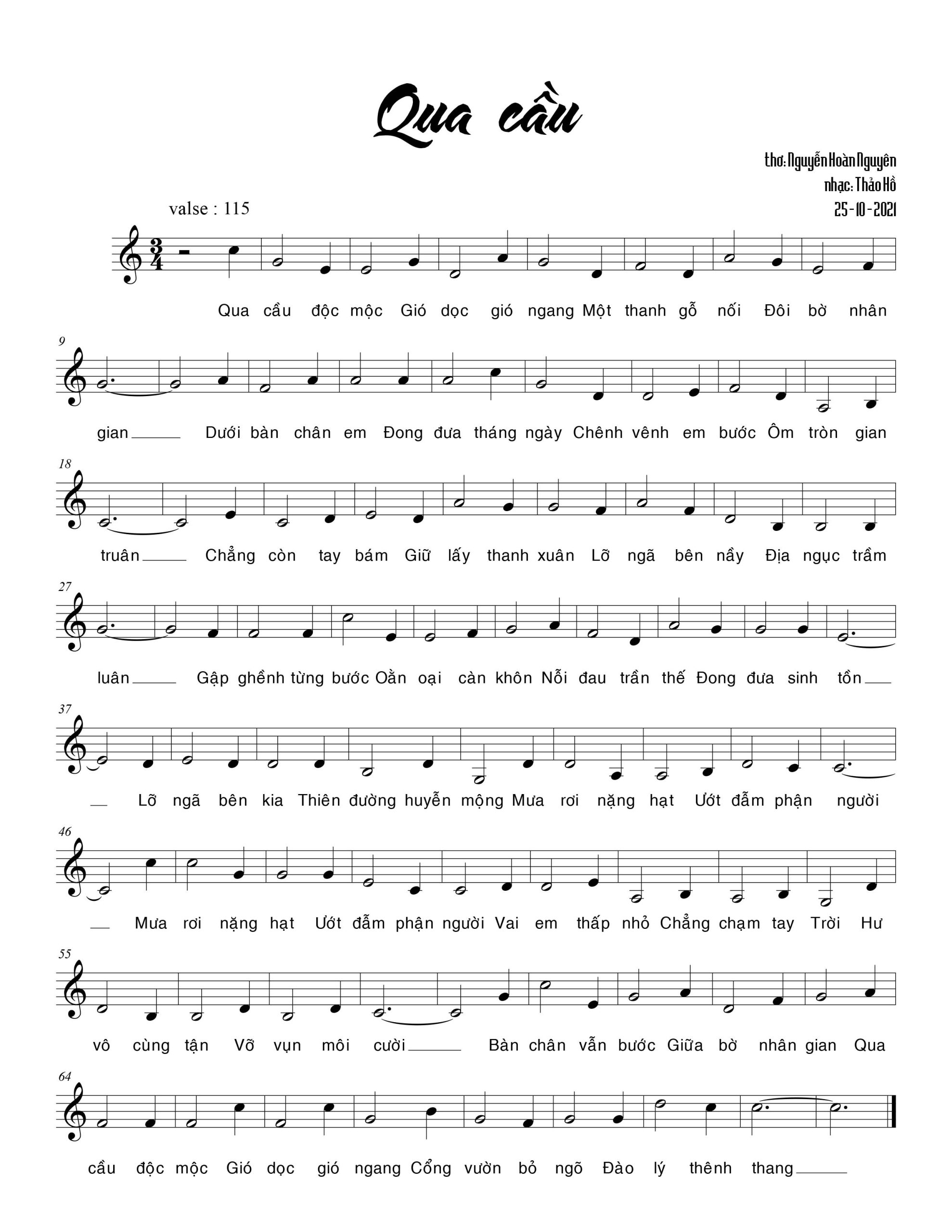 Sheet nhạc Qua cầu - Trang 1