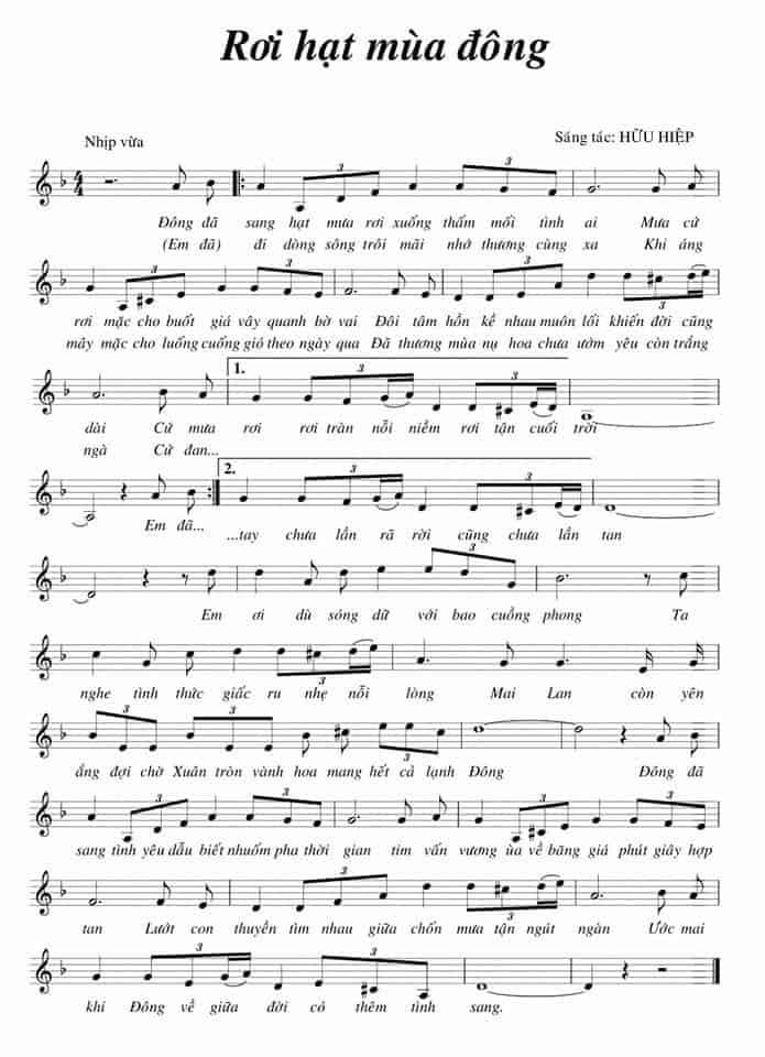 Sheet nhạc Rơi hạt mùa đông - Trang 1