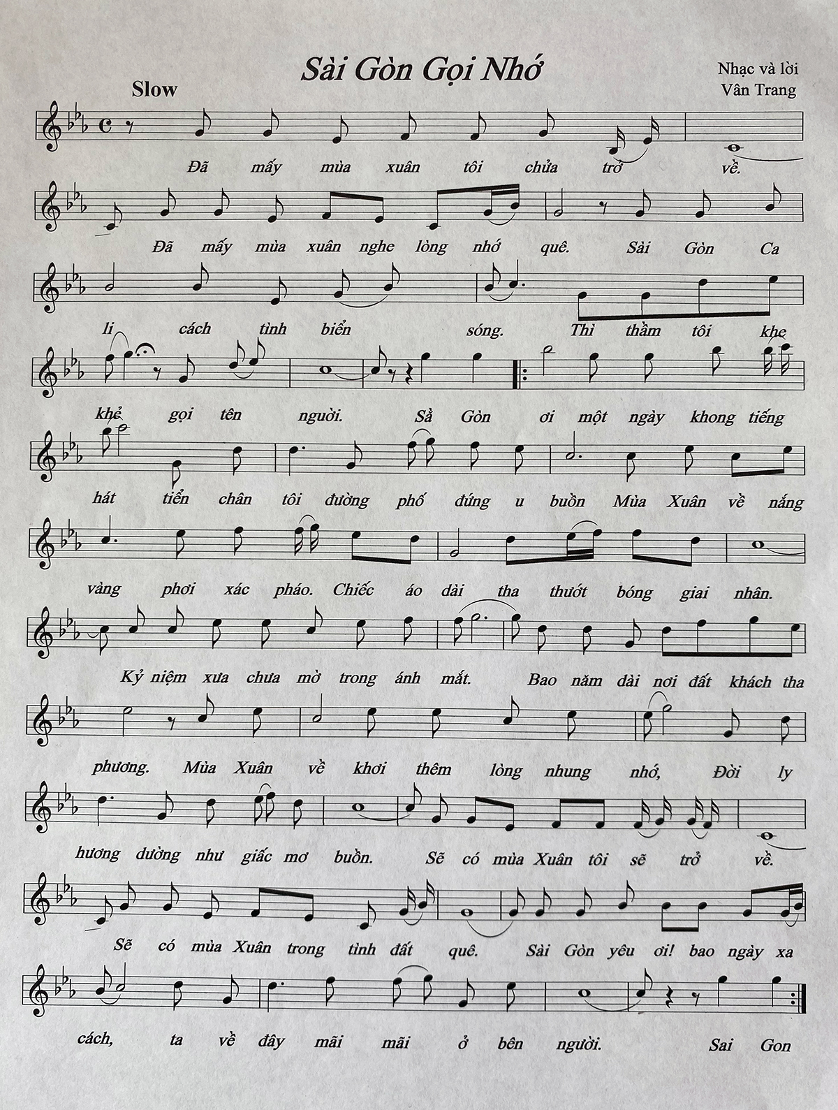 Sheet nhạc Sài Gòn gọi nhớ - Trang 1