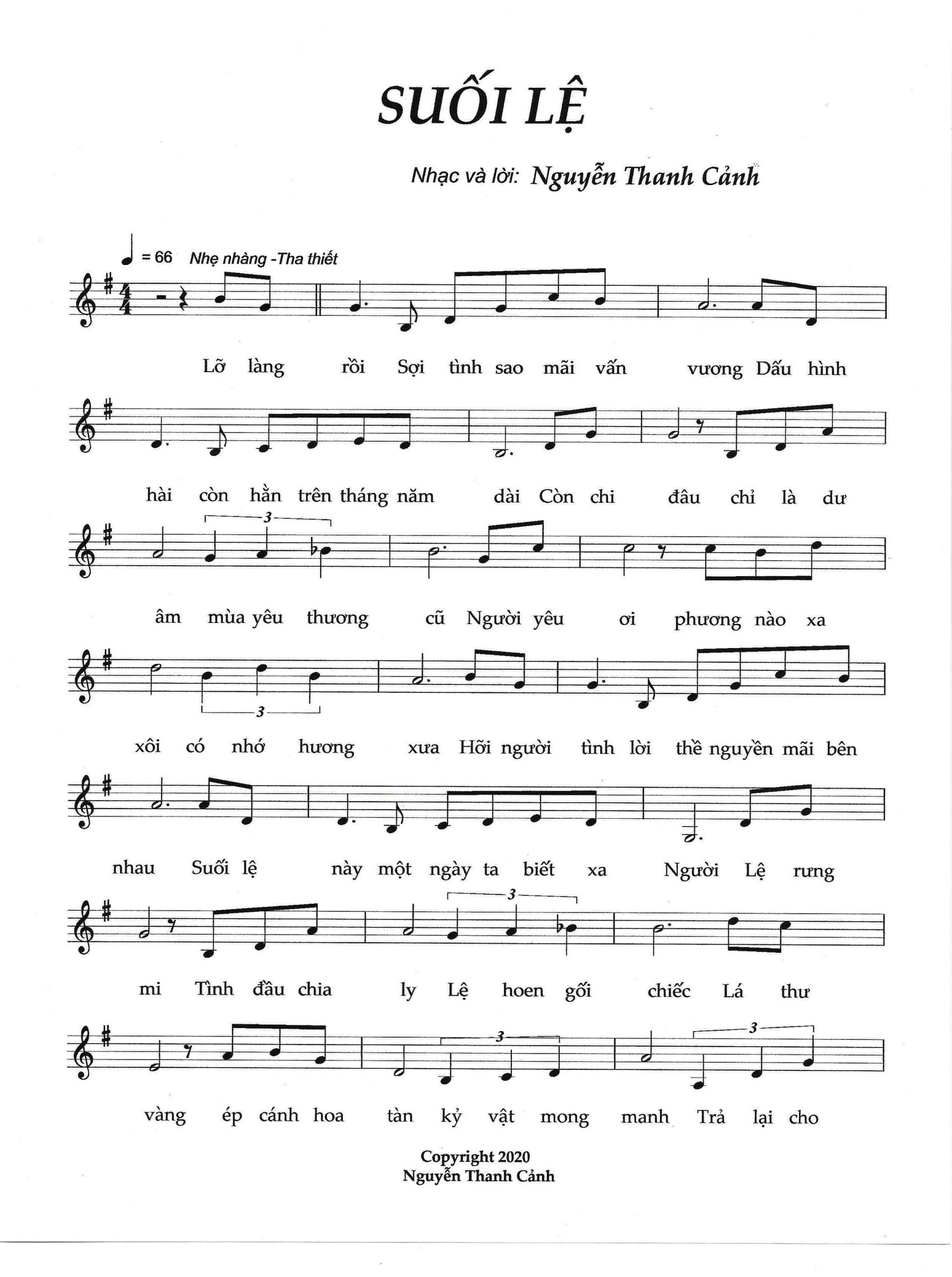 Sheet nhạc Suối lệ - Trang 1