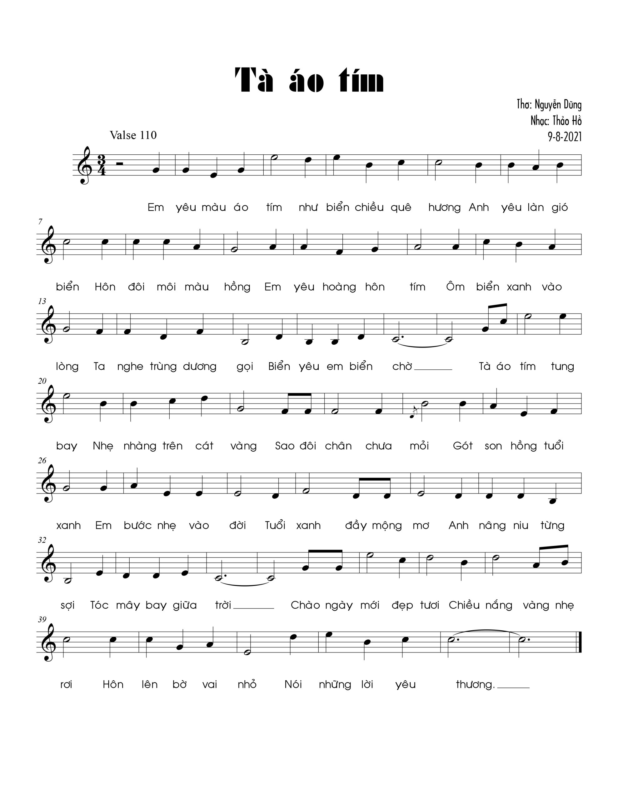 Sheet nhạc Tà áo tím - Trang 1