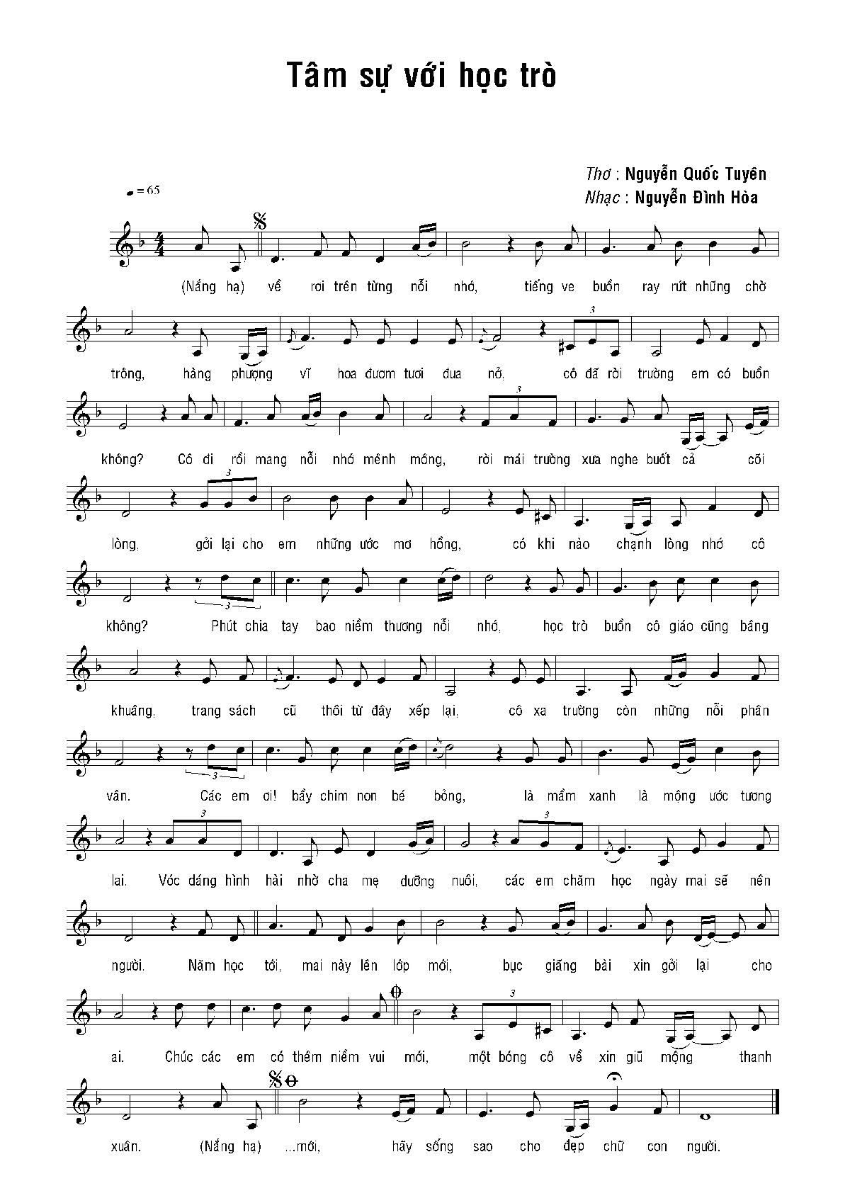 Sheet nhạc Tâm sự với học trò - Trang 1