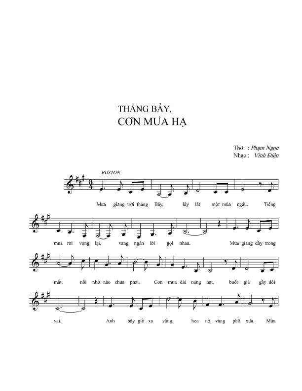 Sheet nhạc Tháng bảy cơn mưa hạ - Trang 1