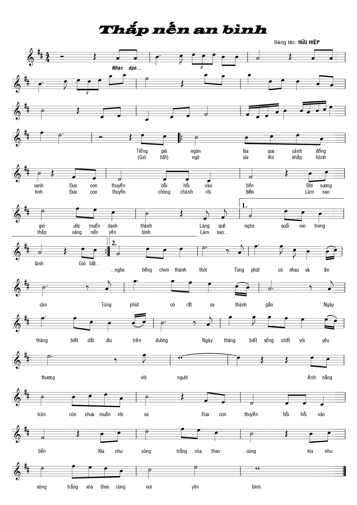 Sheet nhạc Thắp nến an bình - Trang 1