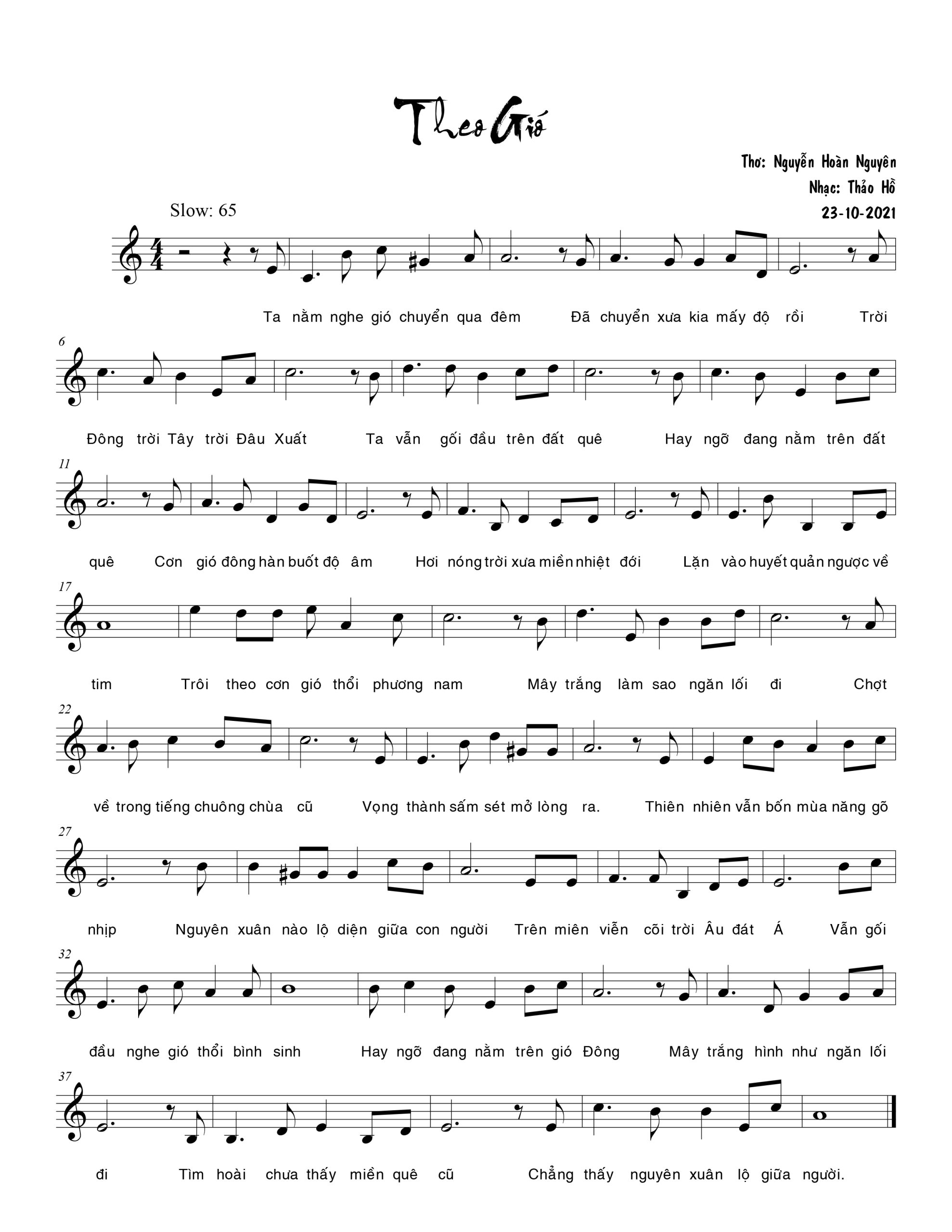 Sheet nhạc Theo gió - Trang 1