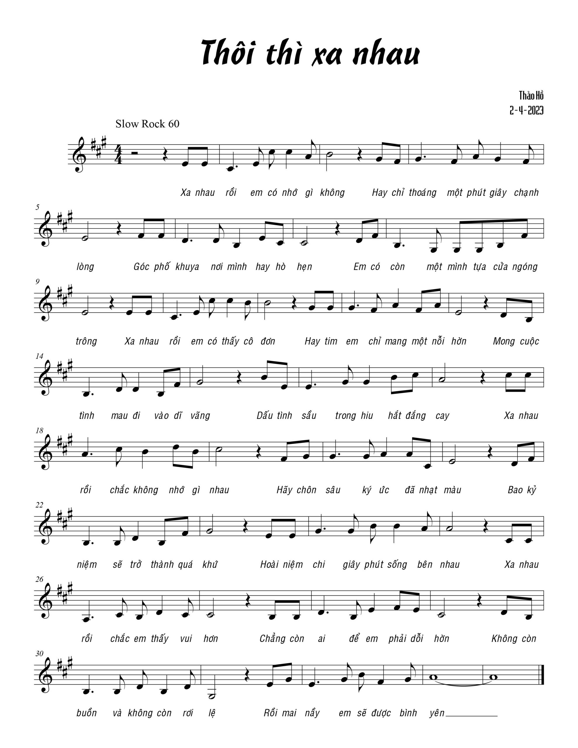 Sheet nhạc Thôi thì xa nhau - Trang 1