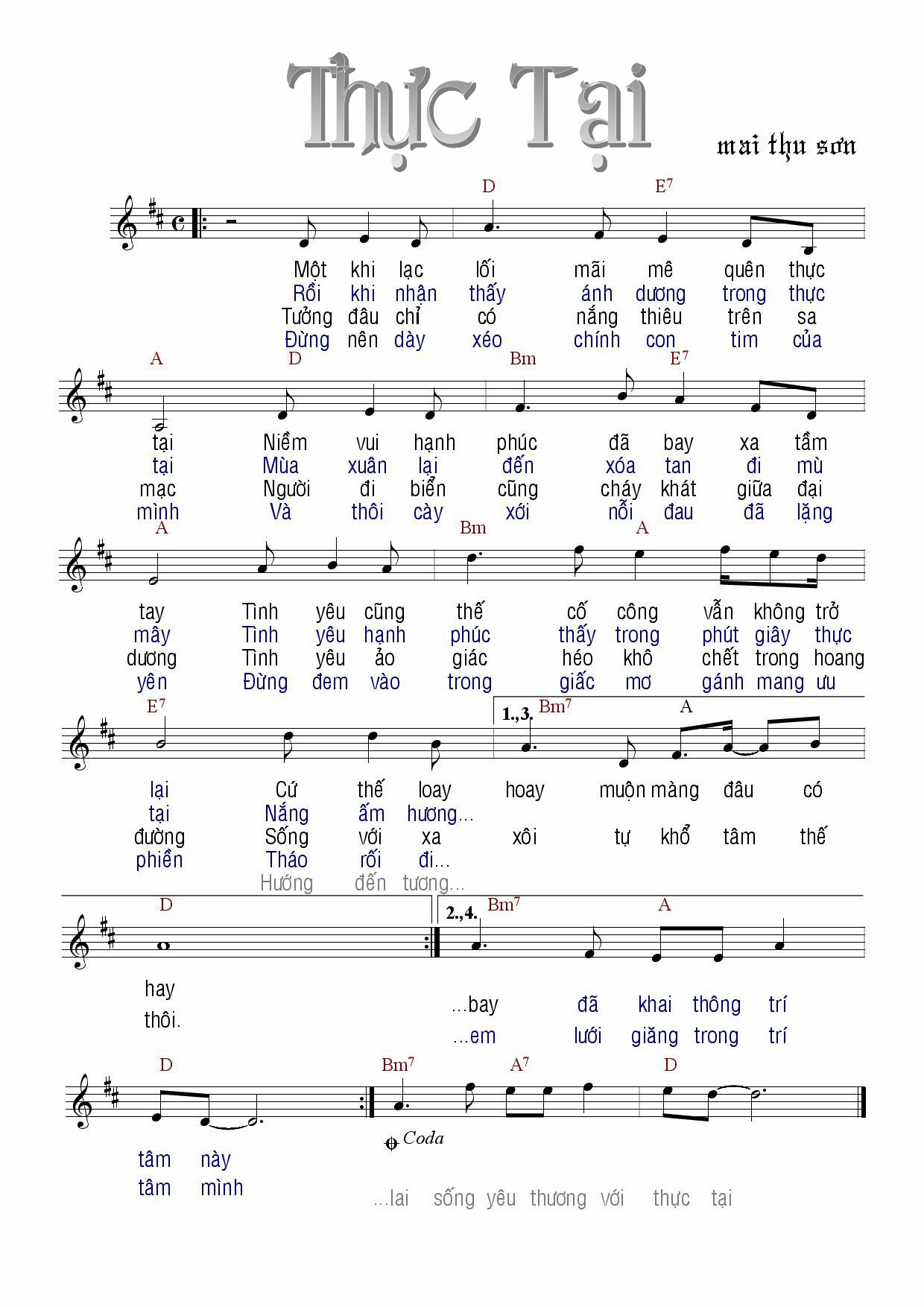 Sheet nhạc Thực tại - Trang 1