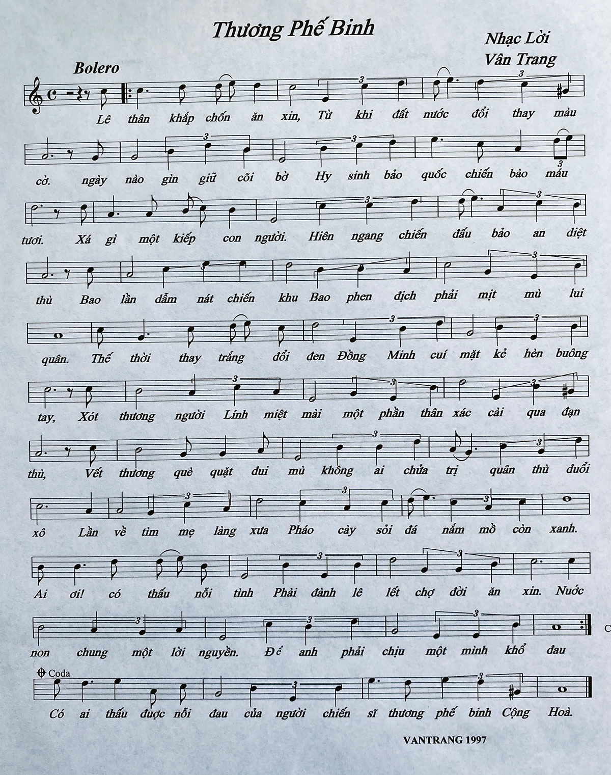 Sheet nhạc Thương phế binh - Trang 1