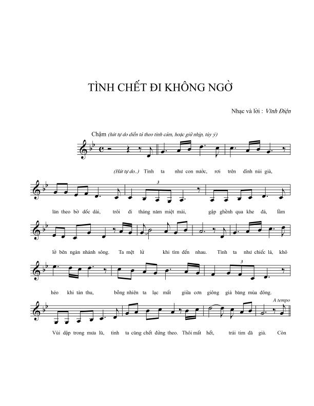 Sheet nhạc Tình chết đi không ngờ - Trang 1