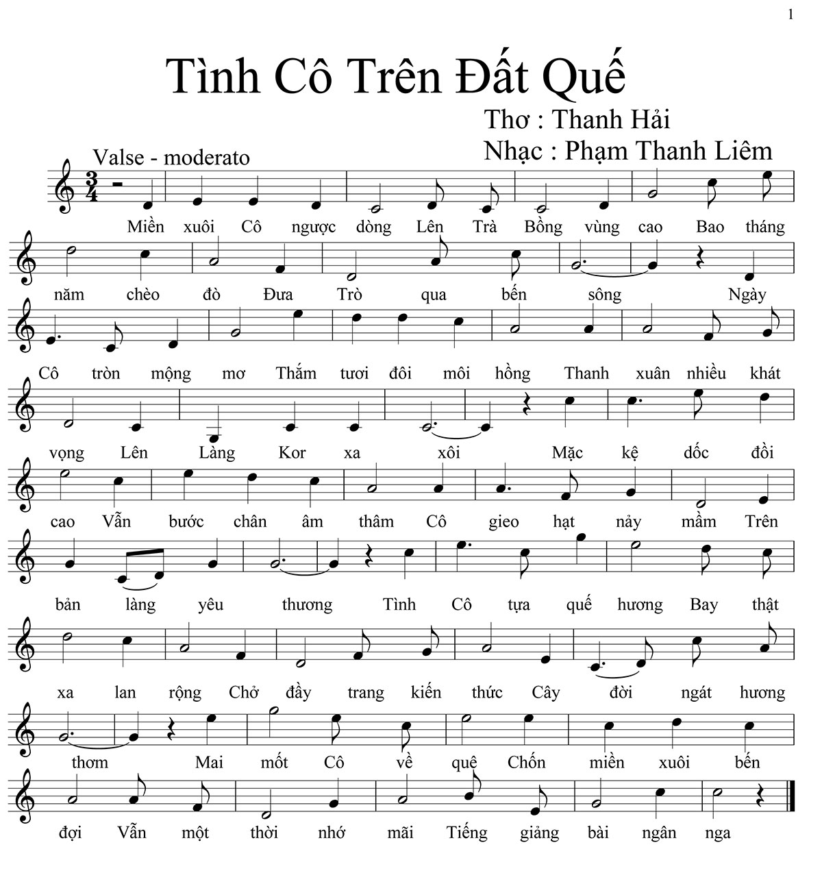 Sheet nhạc Tình cô trên đất quế - Trang 1