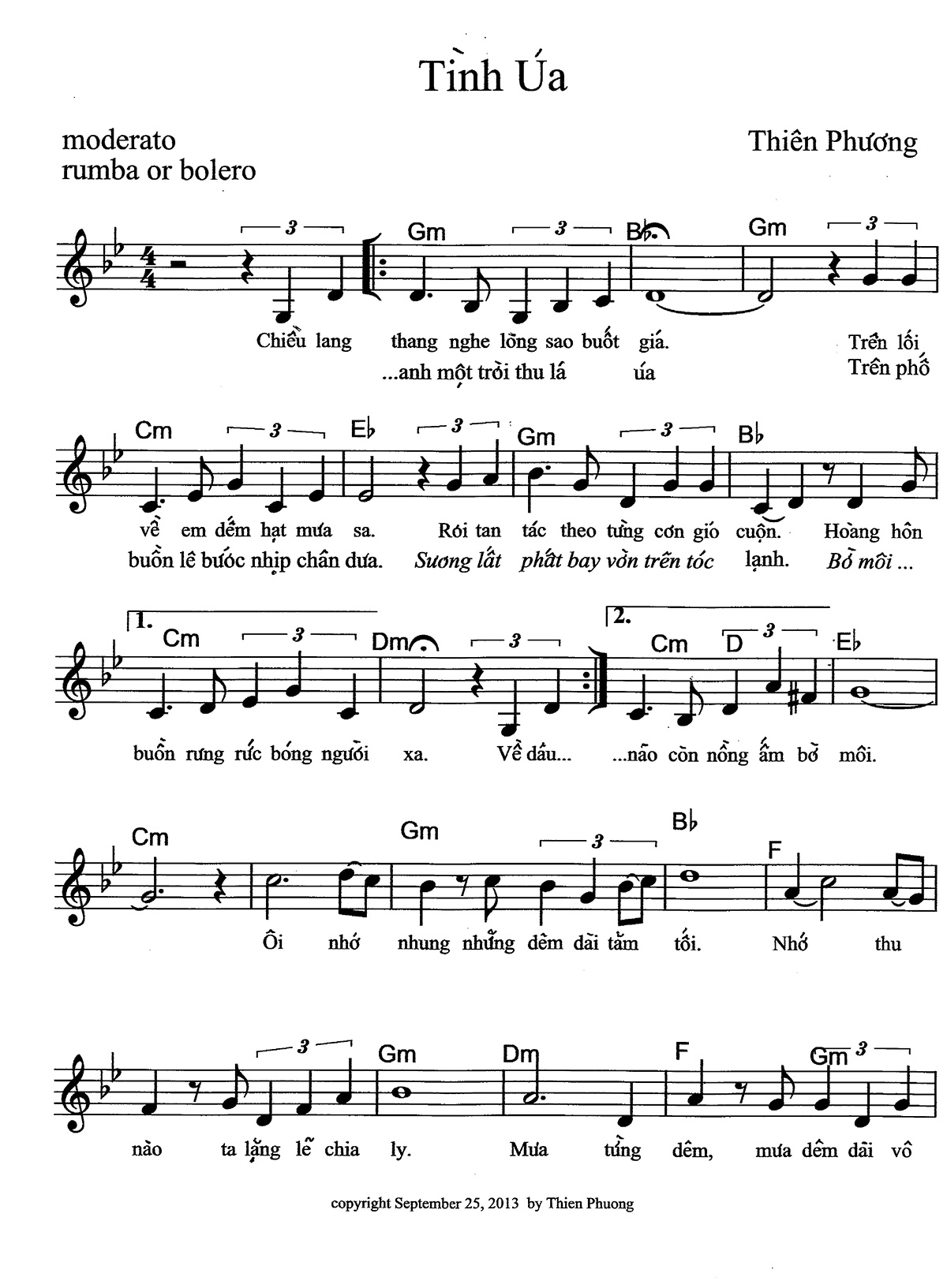 Sheet nhạc Tình úa - Trang 1
