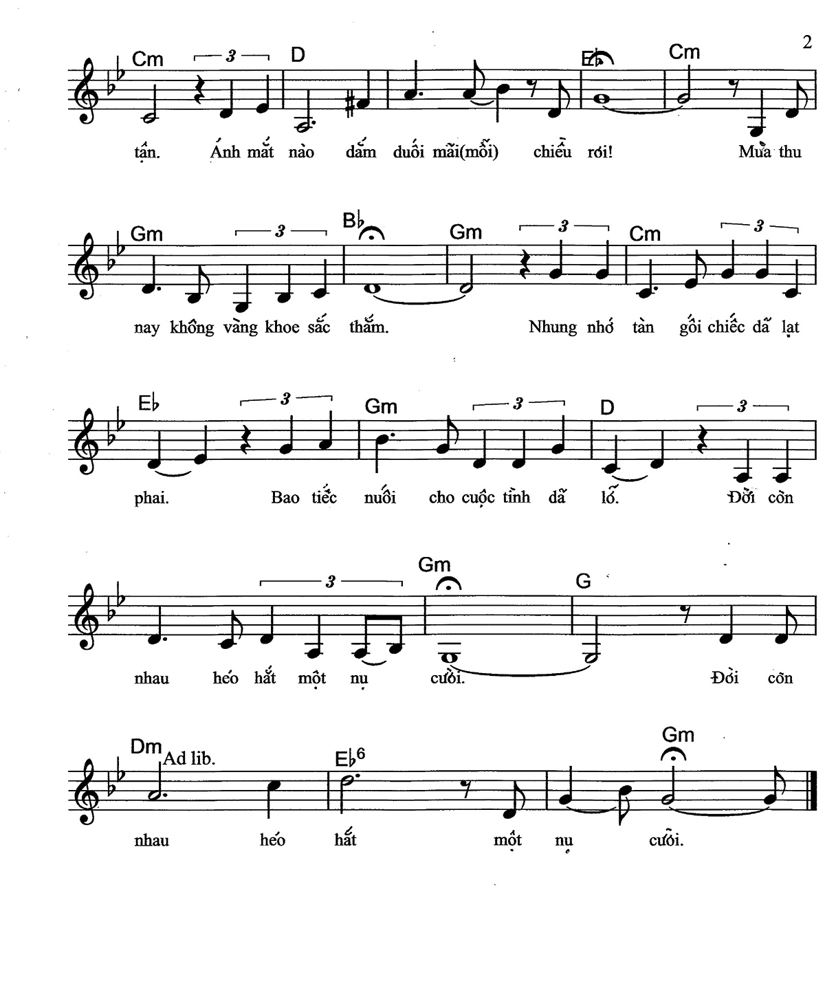Sheet nhạc Tình úa - Trang 2