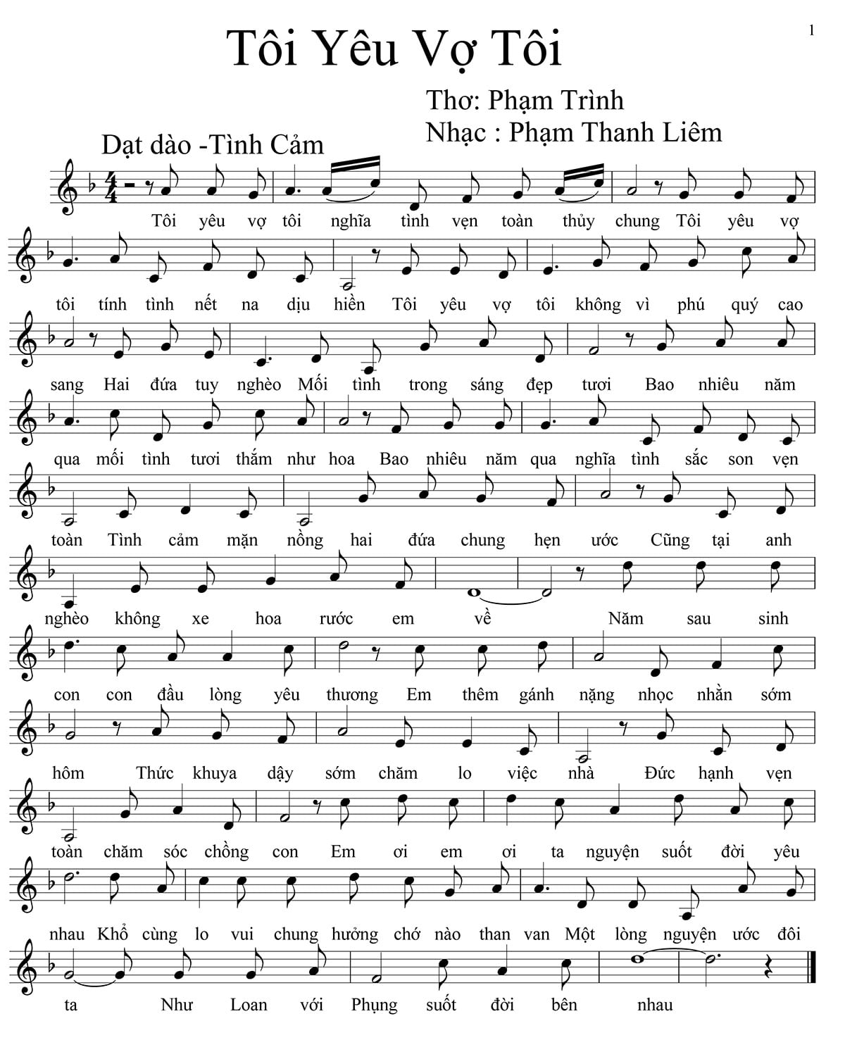 Sheet nhạc Tôi yêu vợ tôi - Trang 1