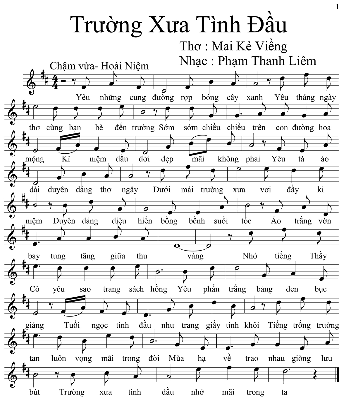 Sheet nhạc Trường xưa tình đầu - Trang 1