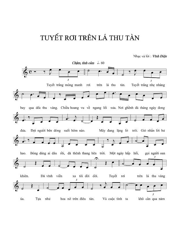 Sheet nhạc Tuyết rơi trên lá thu tàn - Trang 1