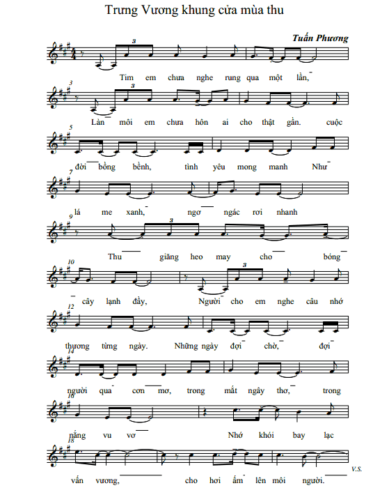 Sheet nhạc Trưng Vương khung cửa mùa thu (Tell Laura I love her) - Trang 1