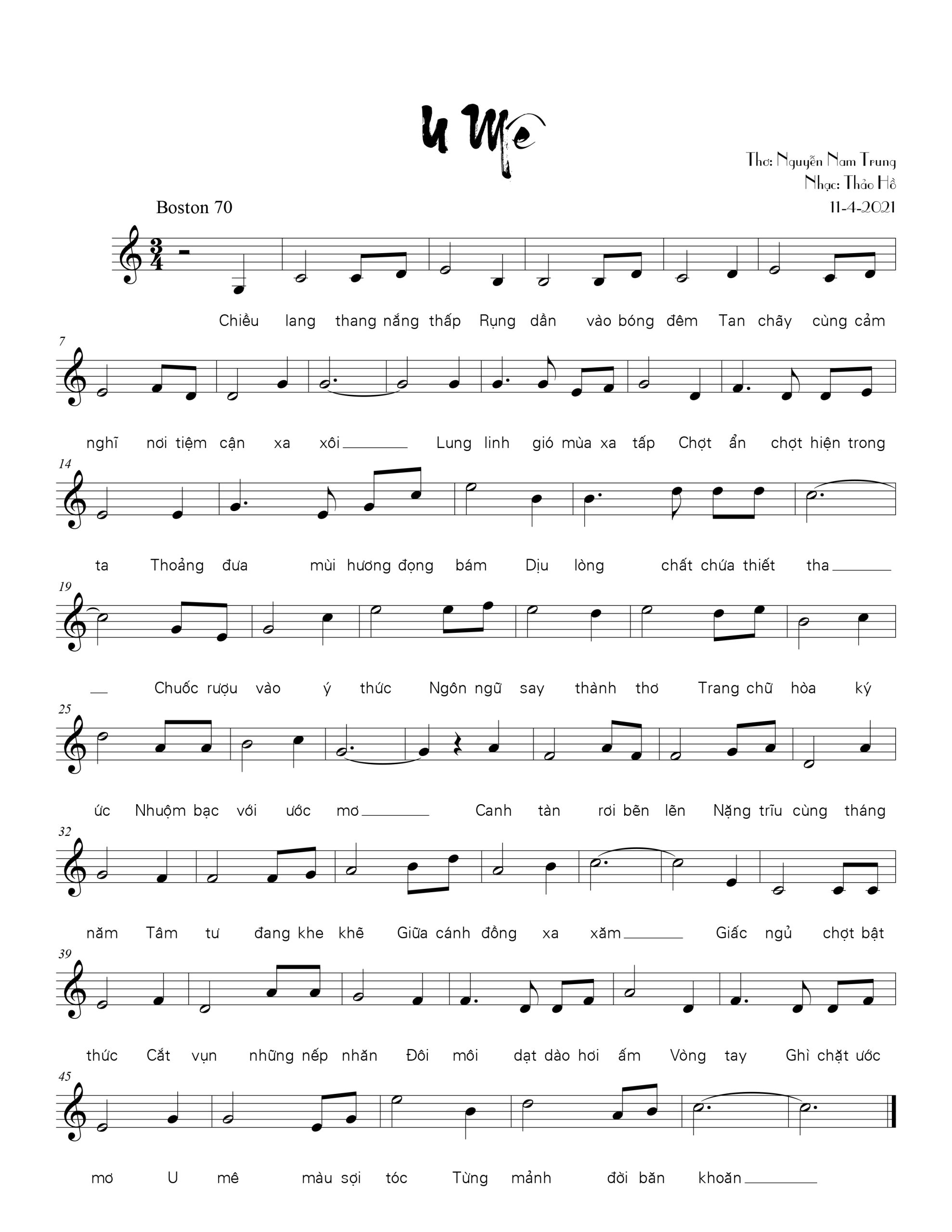 Sheet nhạc U mê - Trang 1