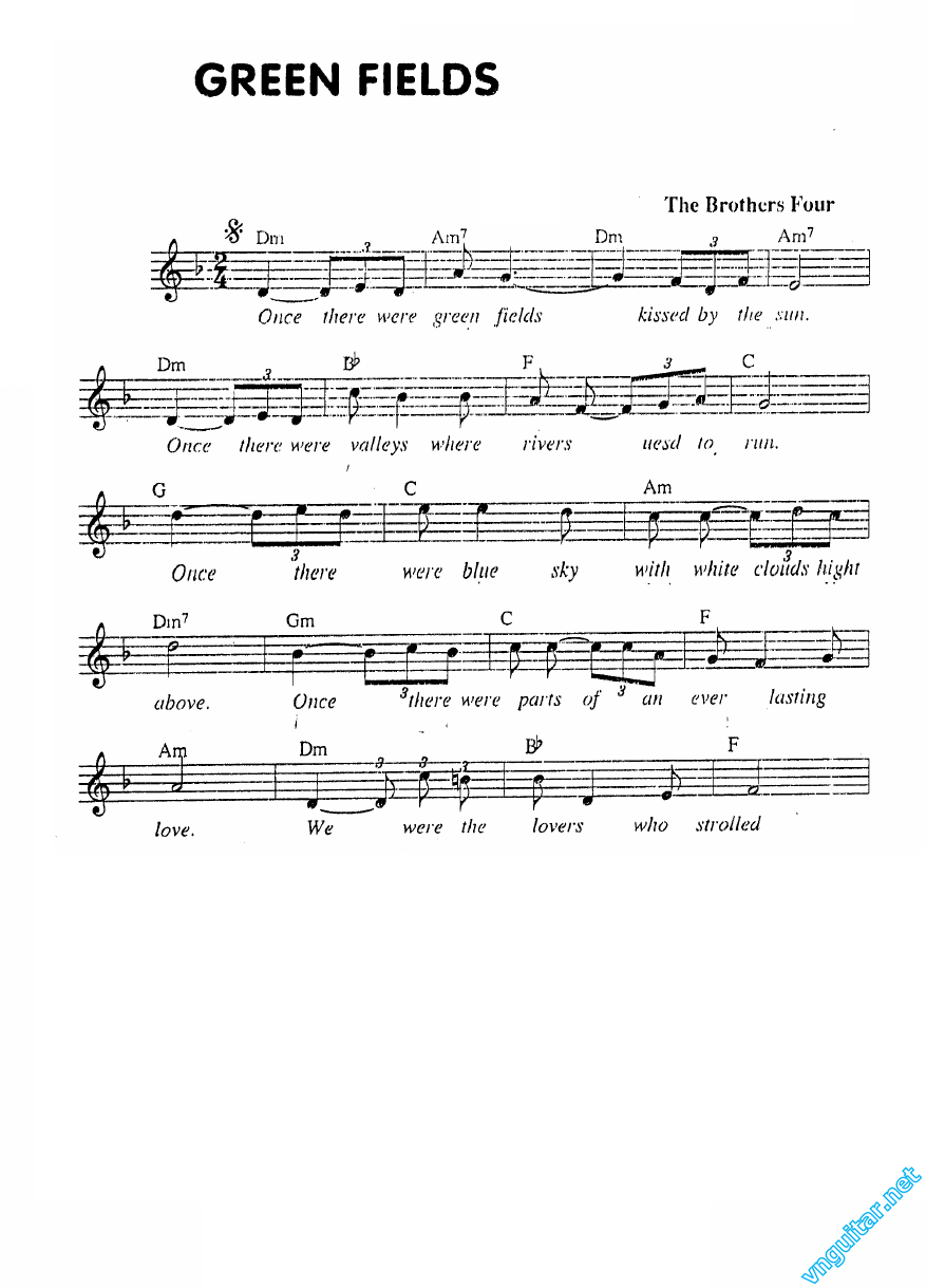 Sheet nhạc Đồng xanh (Green fields) - Trang 1