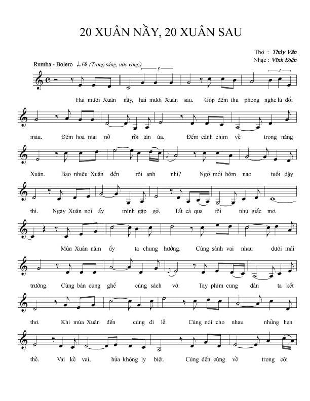 Sheet nhạc 20 xuân này, 20 xuân sau - Trang 1