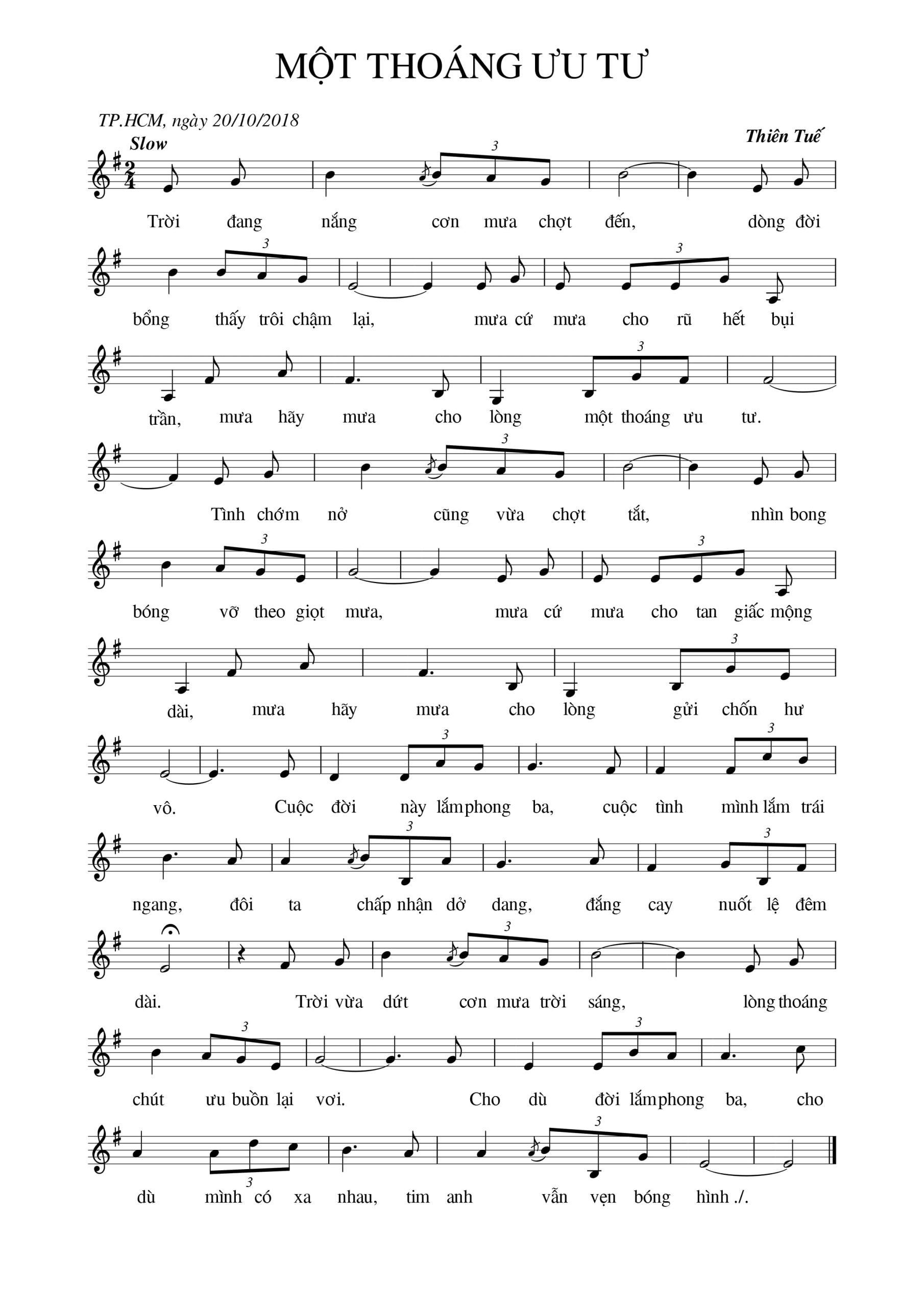 Sheet nhạc Một thoáng ưu tư - Trang 1