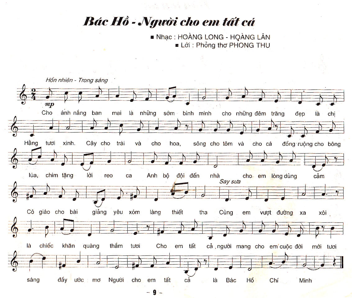 Sheet nhạc Bác Hồ người cho em tất cả - Trang 1