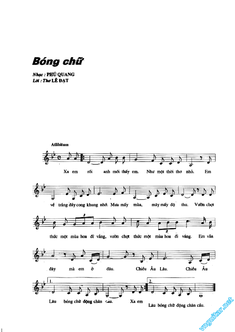 Sheet nhạc Bóng chữ - Trang 1