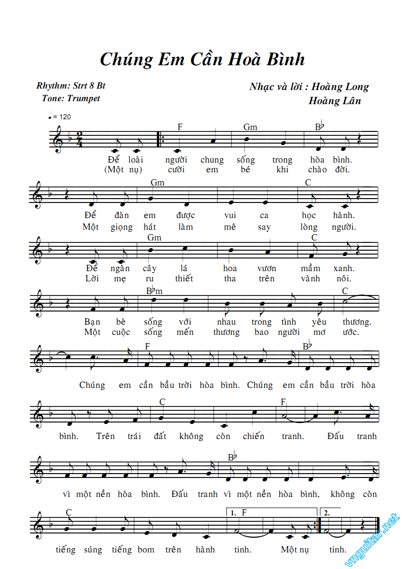 Sheet nhạc Chúng em cần hòa bình - Trang 1