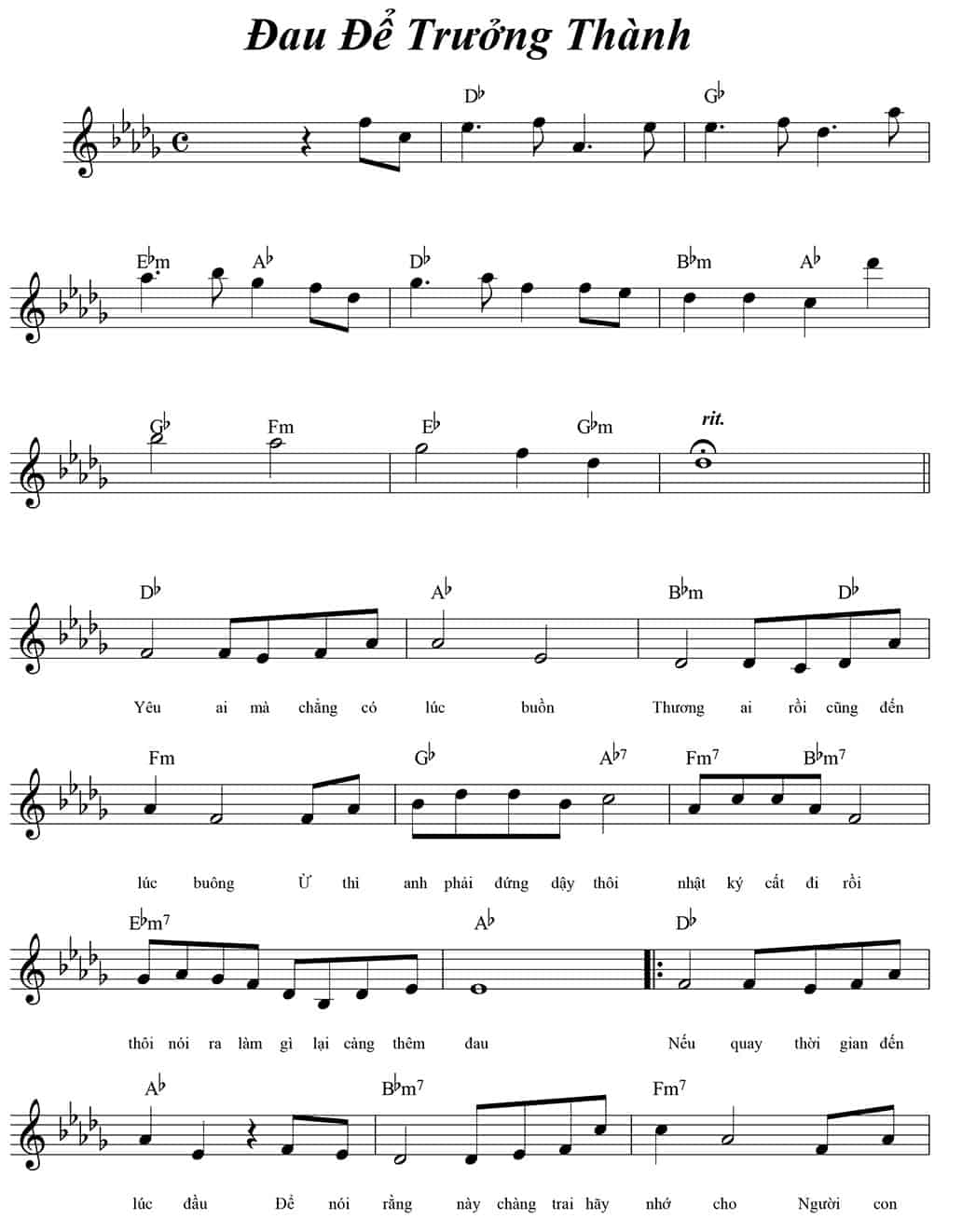 Sheet nhạc Đau để trưởng thành - Trang 1