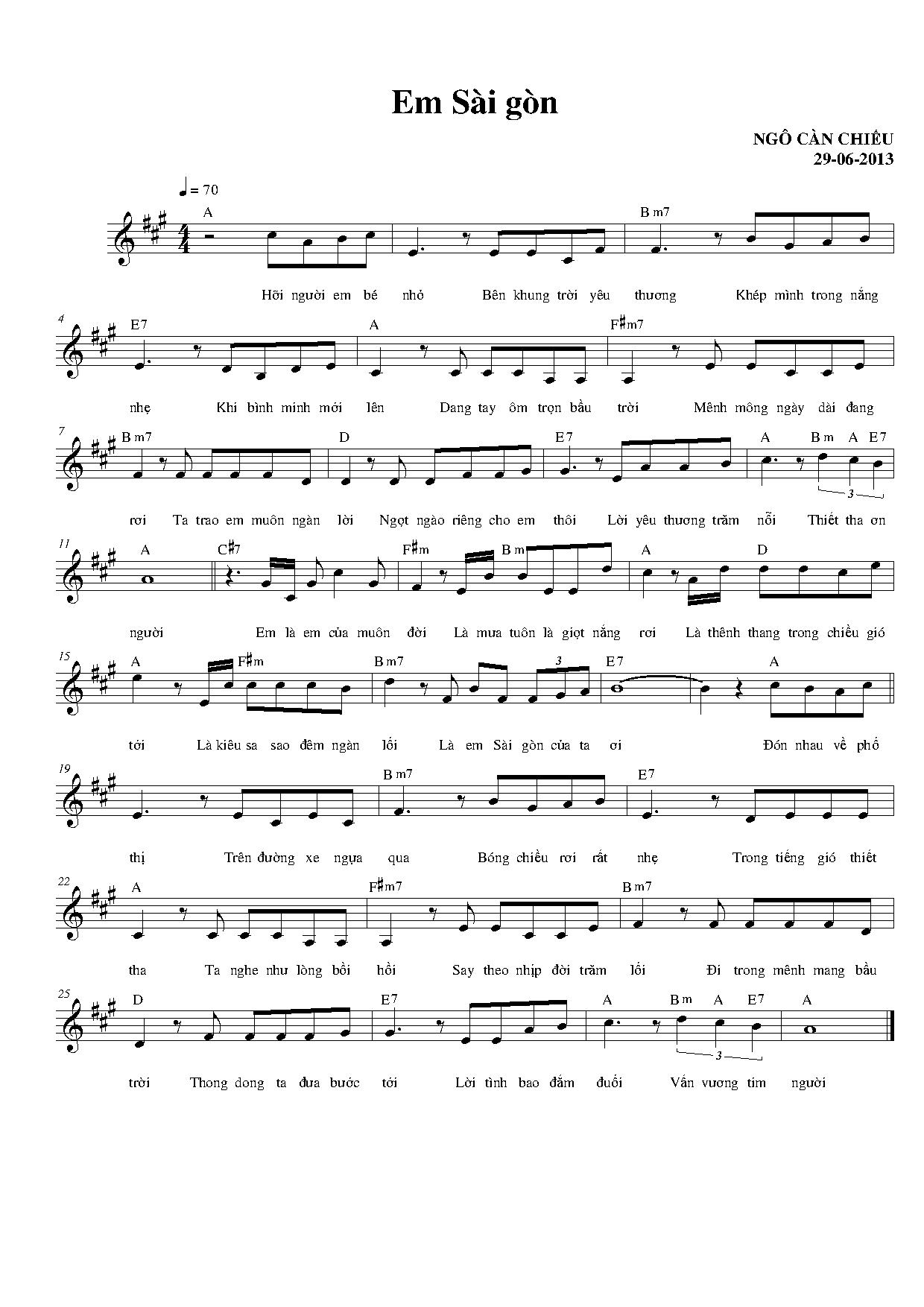 Sheet nhạc Em Sài Gòn - Trang 1