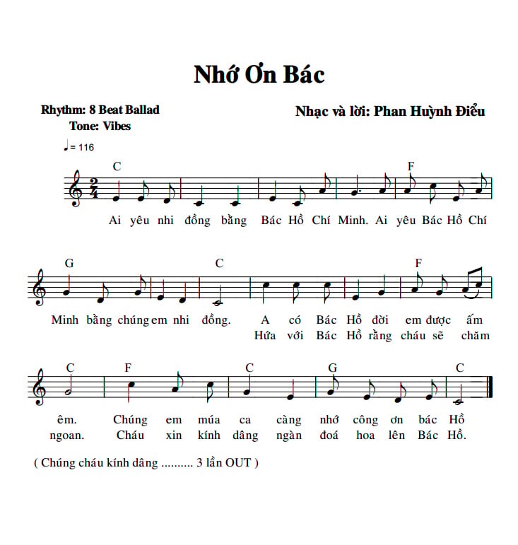 Sheet nhạc Nhớ ơn Bác - Trang 1