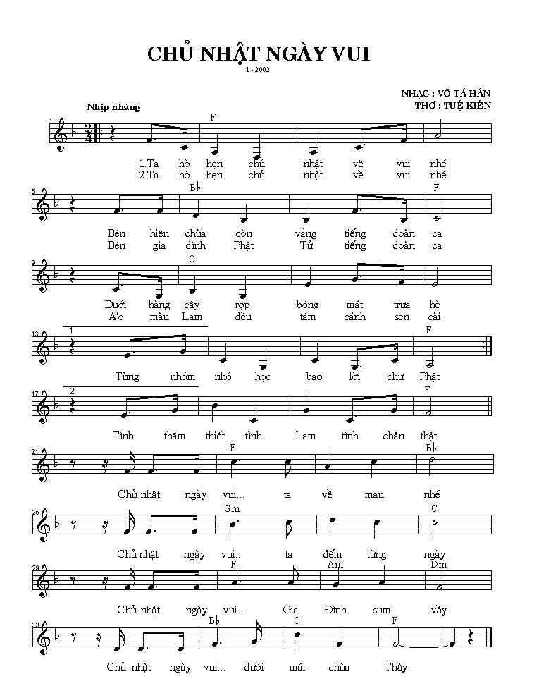 Sheet nhạc Chủ Nhật ngày vui - Trang 1