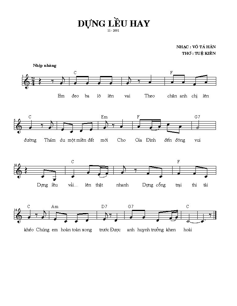 Sheet nhạc Dựng lều hay - Trang 1