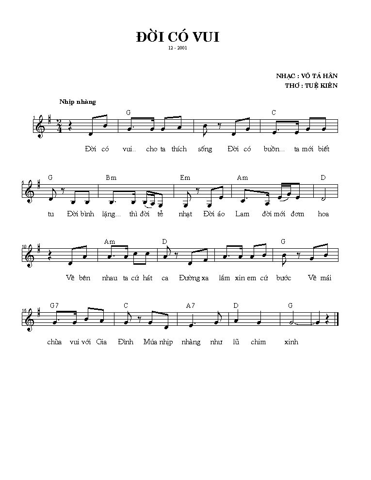 Sheet nhạc Đời có vui - Trang 1
