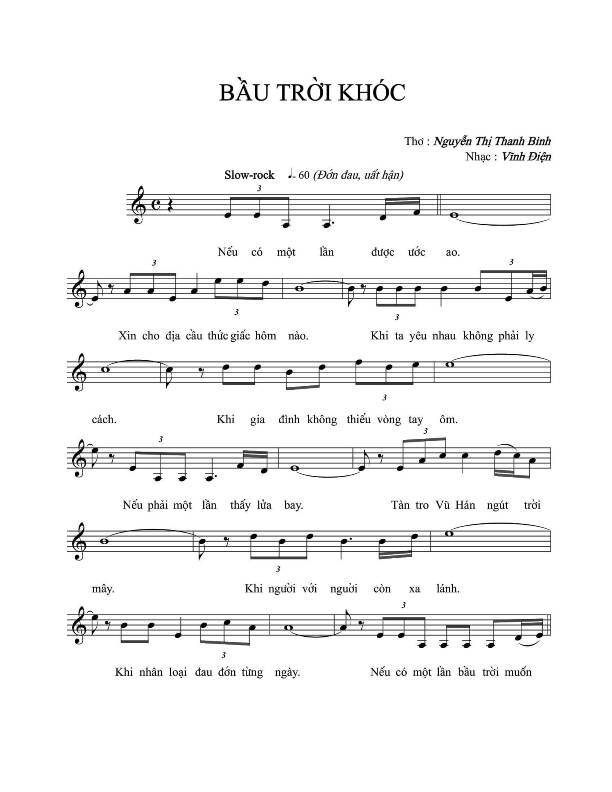 Sheet nhạc Bầu trời khóc - Trang 1