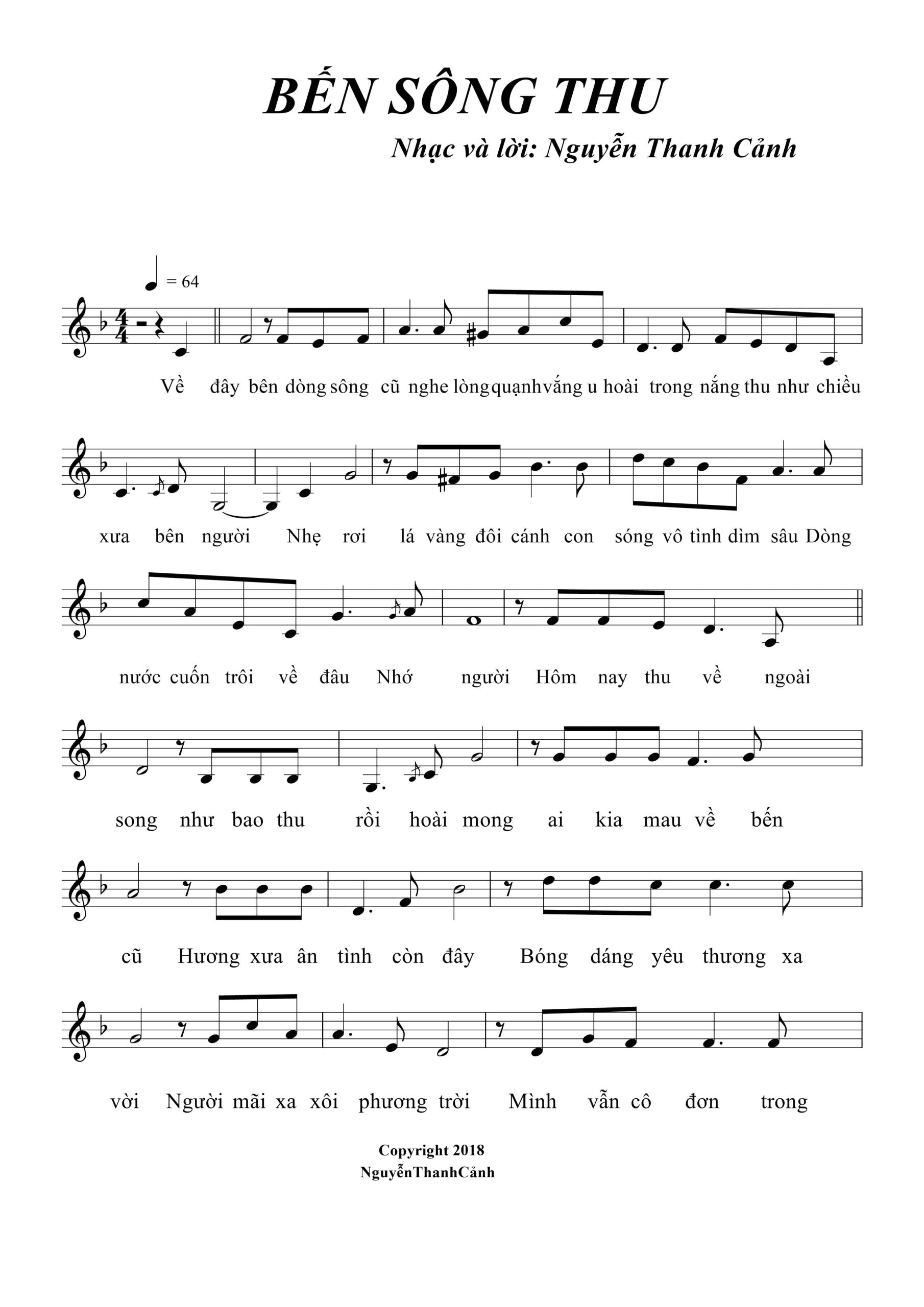 Sheet nhạc Bến sông Thu - Trang 1